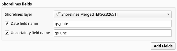 Shorelines fields section in Automator Tab