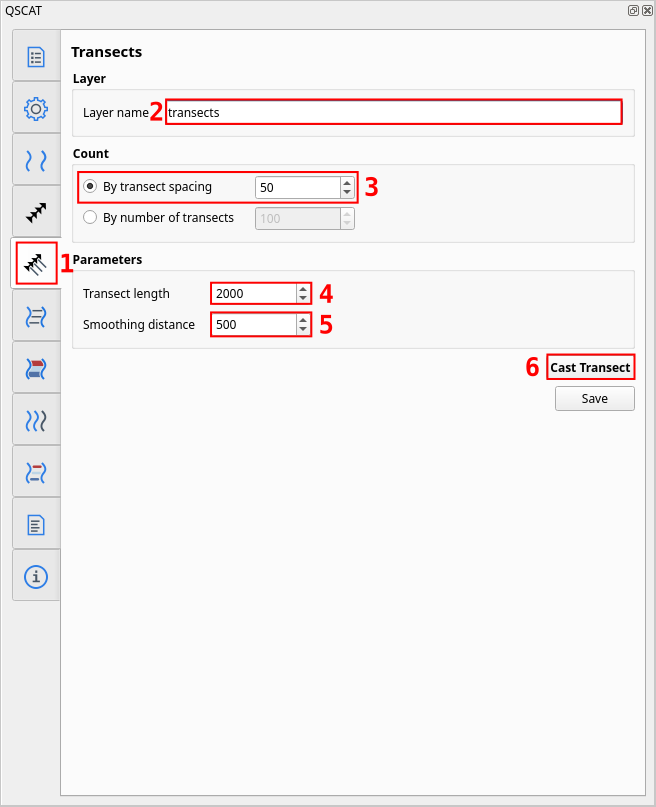 Casting transects using Transect Tab