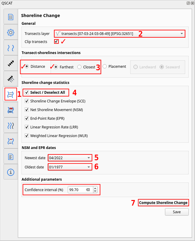 Computing shoreline change using Shoreline Change Tab