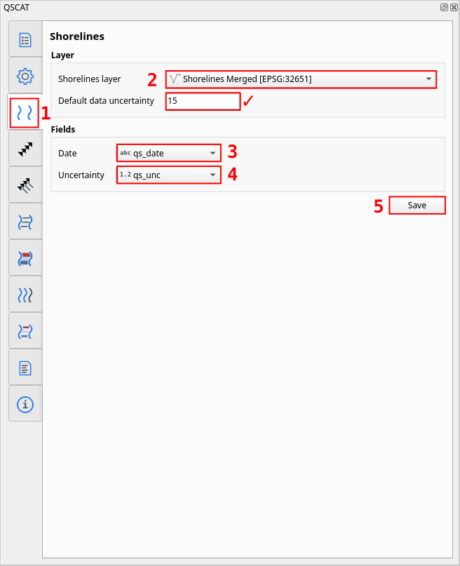 Configuring shorelines in Shorelines Tab