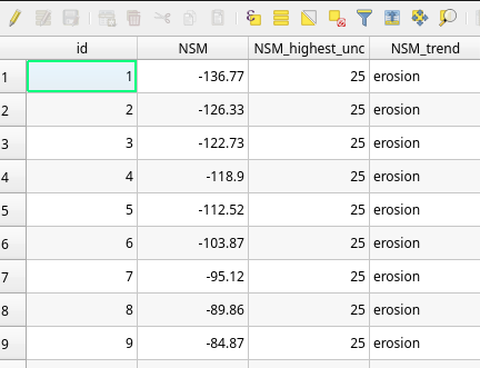 Example NSM statistic table field and values