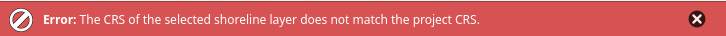 Example error message when the CRS of the input layers does not match the project CRS