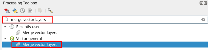 Searching merge vector layers in Processing Toolbox