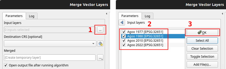 Selecting input layers to be merged