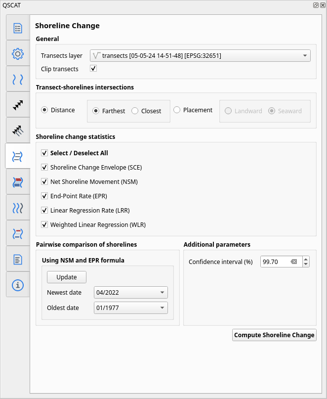 User interface of Shoreline Change Tab